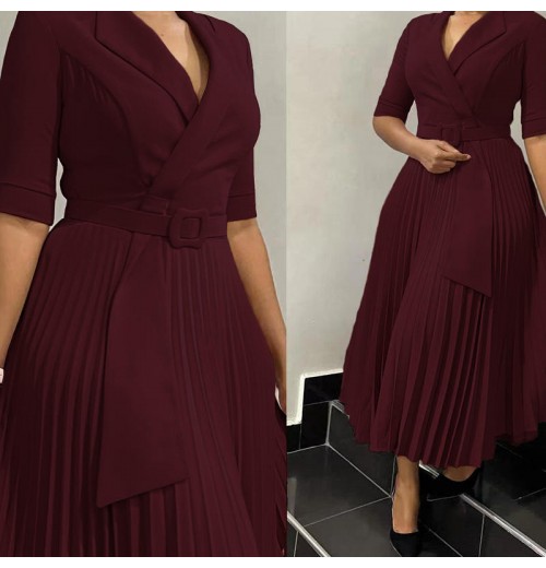 Women's Clothing 2024 Autumn And Winter New OL Fashion Tailored Collar Pleat And Waisted Plus Size Africa Dress