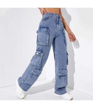 Casual High Waist Classic Pocket Trousers Wide Leg Pant Denim Women Jeans Baggy Boyfriend Jeans Cargo Pants Jeans Women