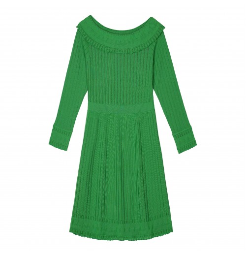 2025 Women's Custom Spring Autumn High Quality 100% Cotton Computer Knitted Pleat Long Sweater Dress